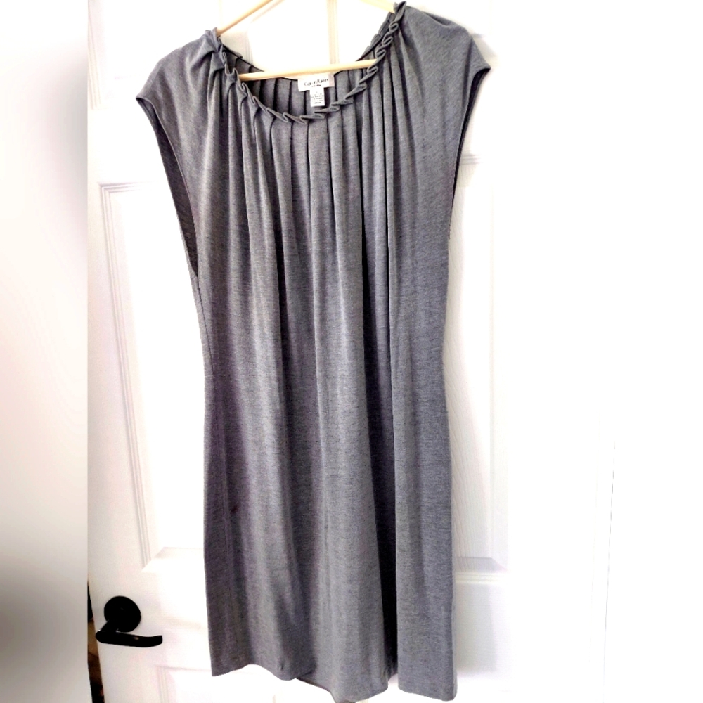 Calvin Klein Gray Pleated Sheath Dress